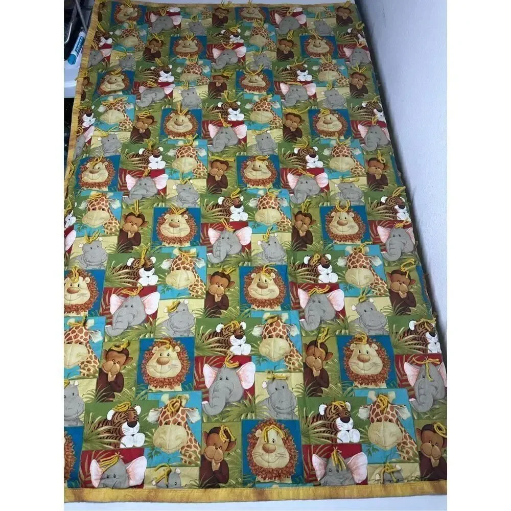 Rare Vintage Zoo Animal Baby Cotton Blanket 52”x 43”